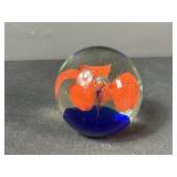 Orange Flower Art Glass Paperweight