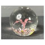 Pink Floral Art Glass Paperweight