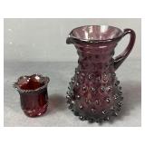 Purple hobnail Glass Mini Pitcher and Amberina