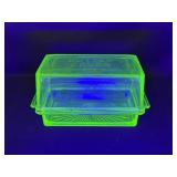 Large Uranium Glass Butter Dish