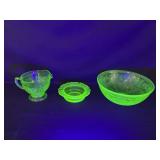 Uranium Glass Bowl, Creamer, and SmallBowl