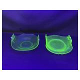 2 Curves Uranium Glass Bowls with Handles