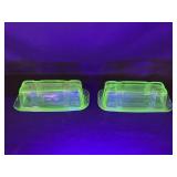 2 Uranium Glass Butter Dishes