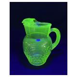 Uranium Glass Basketweave Water Pitcher