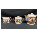 Vintage Japanese Relief Teapot, Sugar & Creamer