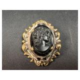 Black Cameo Portrait Brooch