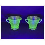 Uranium Glass Sugar Bowl and Creamer