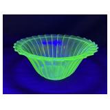 Vintage Ribbed Uranium Glass Bowl