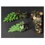 Carved Stone & Jade Grape Cluster Figurines