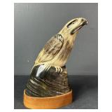 Carved Horn Eagle Figurine on Wood Base