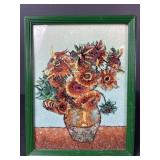 Framed Crushed Stone Floral Mosaic Art