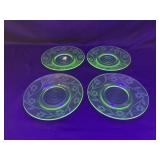 4 Small Uranium Glass Flower Design Plates