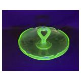 Uranium Glass Ash Tray with Heart Shaped Handle