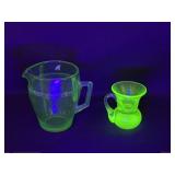 2 Small Uranium Glass Pitchers