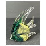 Green & Yellow Art Glass Angelfish Figurine