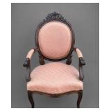 Victorian Style Wood Upholstered Armchair
