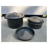 White Speckled Enamel Ware Pots