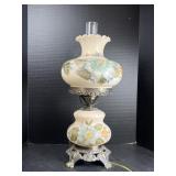 Vintage Floral Glass Hurricane Table Lamp