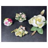 Porcelain Floral Figurines & Magnolia Flower