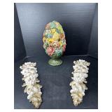 Vintage Floral Urn with Porcelain Wall Plaques