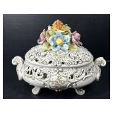 Italian Porcelain Floral Lidded Centerpiece