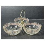 Vintage 3-Bowl Glass Serving Set with Caddy