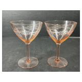 Pink Depression Cut Glass Footed Coup glasses
