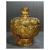 Amber Moon & Stars Glass Covered Candy Dish