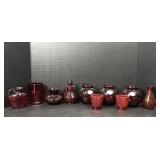 Ruby Red Glass Vase & Decorative Pieces