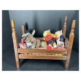 Stuffed toys and doll bed