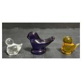 3 Art Glass Bird Paperweights