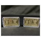 Two Gold Plated 24k Andrew Jackson $20 Banknote