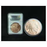 1oz .999 copper Liberty and 5 Oz .999 Copper