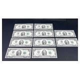 Ten 2 Dollar Bills In Consecutive Order 1976