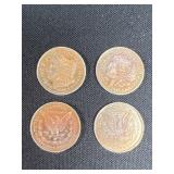 4 coins 1 grams each of pure .9999 Silver
