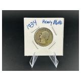 1934 Heavy Motto Washington Silver Quarters