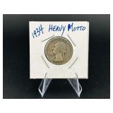1934 Heavy Motto Washington Silver Quarters