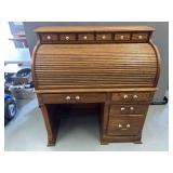 Oak Roll-Top Desk with Drawers