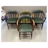 4 Vintage Wood Armchairs with Green Seats