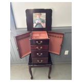 Wood Jewelry Armoire with Mirror & Drawers