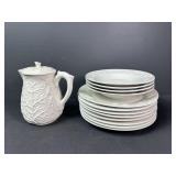 Cabbage tea pot and fruit plates