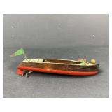Vintage Wood Toy Motorboat with Flag