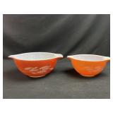 Orange wheat Pyrex baking dishes