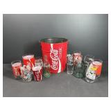 Coca-Cola glasses and metal bucket