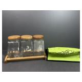 Glass candy jars and rolling bag