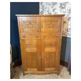Antique Oak Cabinet with Drawers & Shelves