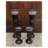 4 Red Cut Glass Candle Holders