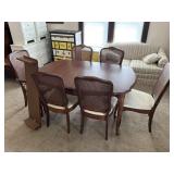 Dining Room Table & 6 Wicker Backed Chairs