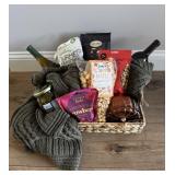 Wine, Blanket & Gourmet Snack Gift Basket