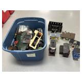 Tote of Model Train Buildings and Accessories
